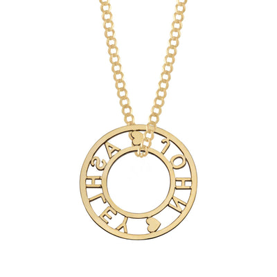 Ladies Circle with Hearts Name Plate Necklace 14K Gold - Style 137 - bayamjewelry