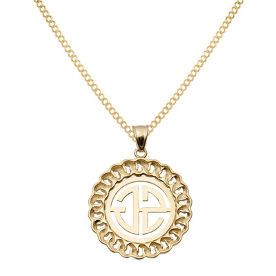 Ladies Curb Link-Frame Monogram Name Plate Necklace 14K Gold - Style 135 - bayamjewelry