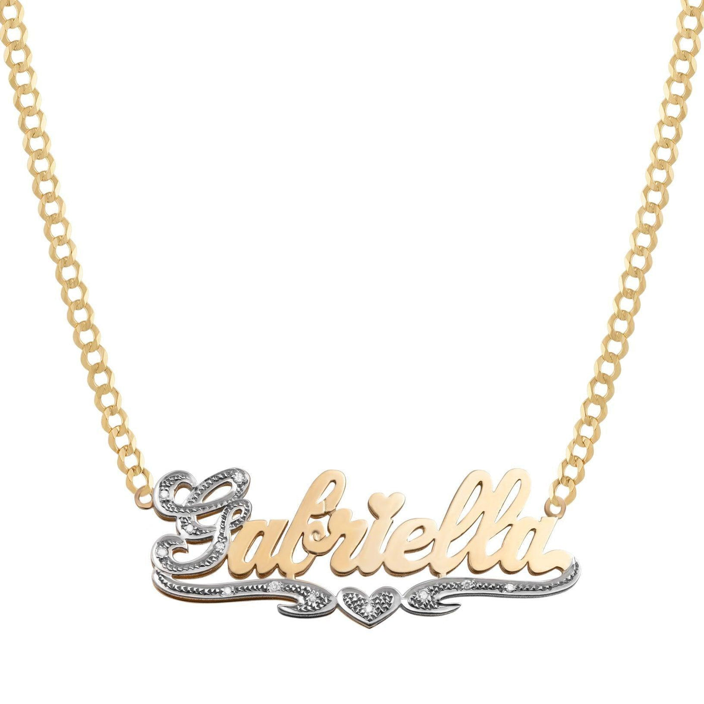 Ladies Diamond & Script Name Plate Heart Ribbon Necklace 14K Gold - Style 46 - bayamjewelry