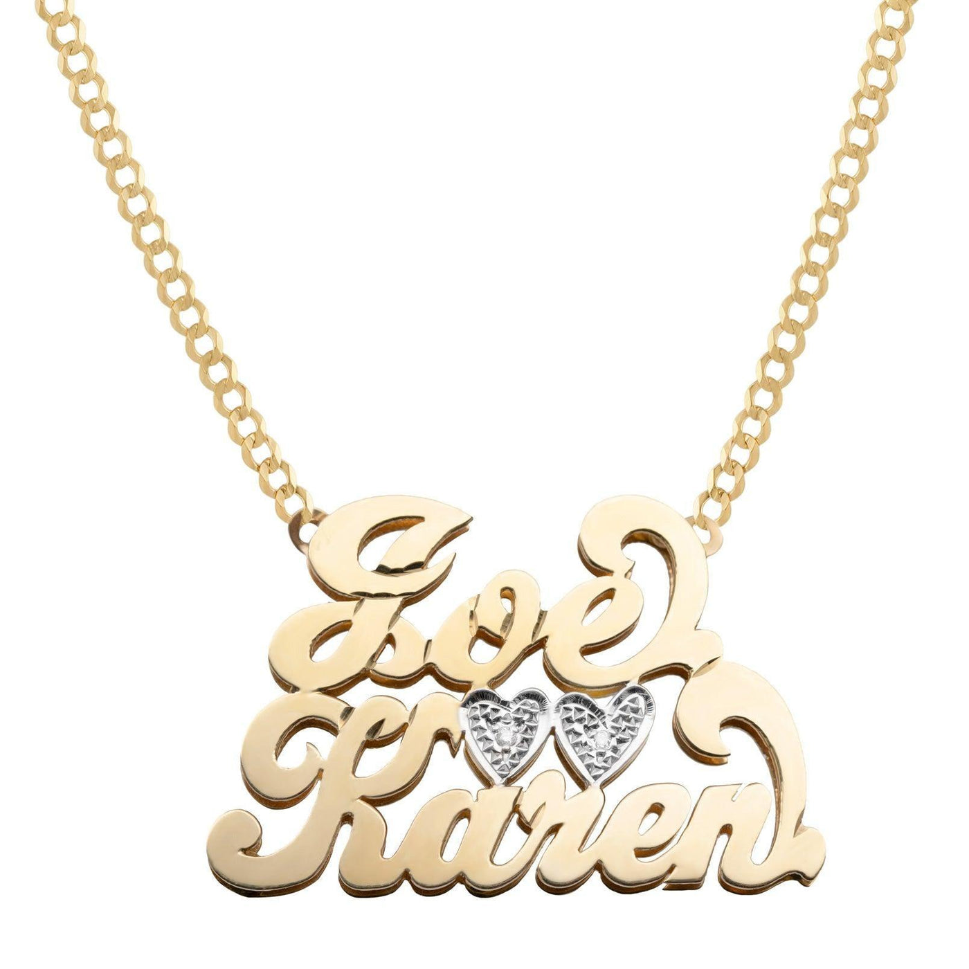 Ladies Diamond & Script Name Plate Hearts Necklace 14K Gold - Style 39 - bayamjewelry