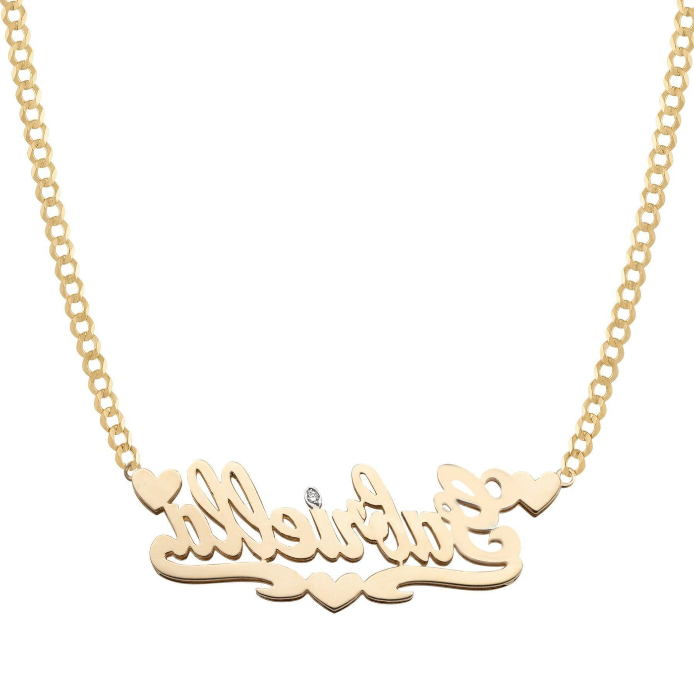 Ladies Diamond & Script Name Plate Hearts Necklace 14K Gold - Style 44 - bayamjewelry