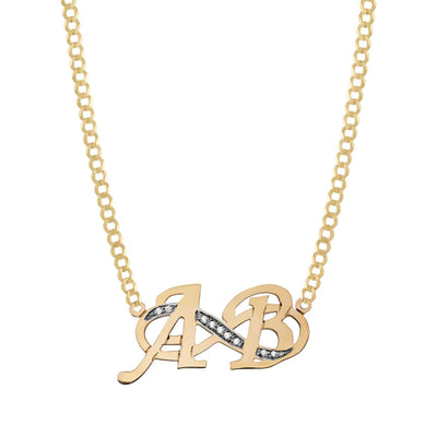 Ladies Diamond Initials Infinity Name Plate Necklace 14K Gold - Style 153 - bayamjewelry