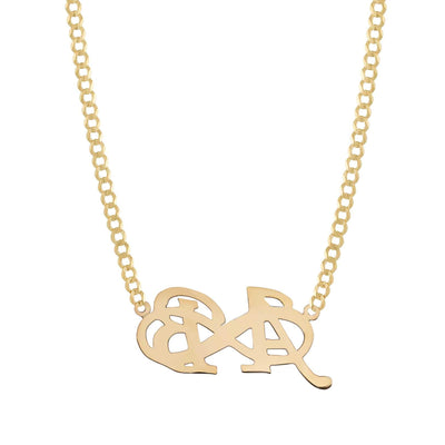 Ladies Diamond Initials Infinity Name Plate Necklace 14K Gold - Style 153 - bayamjewelry