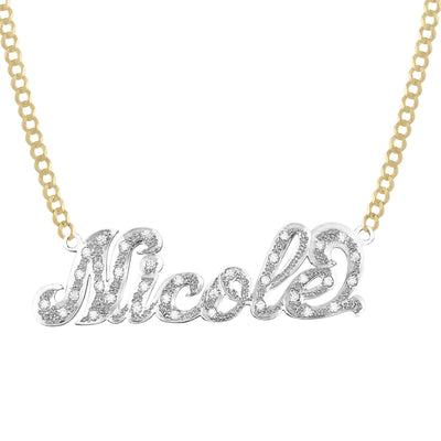 Ladies Diamond Script Name Plate Heart Necklace 14K Gold - Style 45 - bayamjewelry