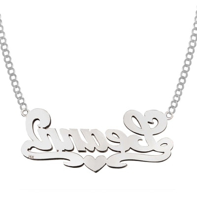 Ladies Diamond Script Name Plate Heart Ribbon Necklace 14K Gold - Style 100 - bayamjewelry