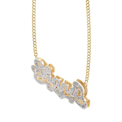 Ladies Diamond Script Name Plate Heart Ribbon Necklace 14K Gold - Style 11 - bayamjewelry