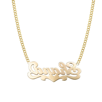 Ladies Diamond Script Name Plate Heart Ribbon Necklace 14K Gold - Style 11 - bayamjewelry
