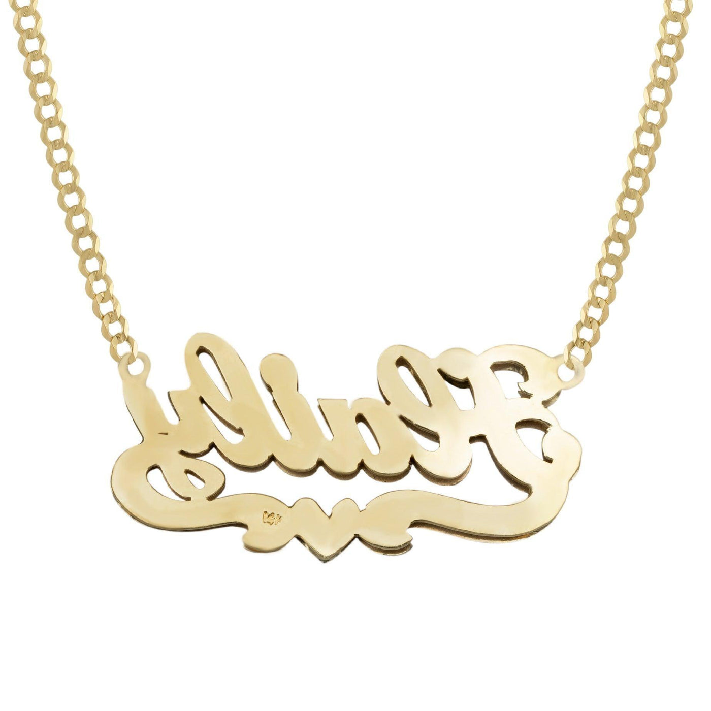 Ladies Diamond Script Name Plate Heart Ribbon Necklace 14K Gold - Style 111 - bayamjewelry