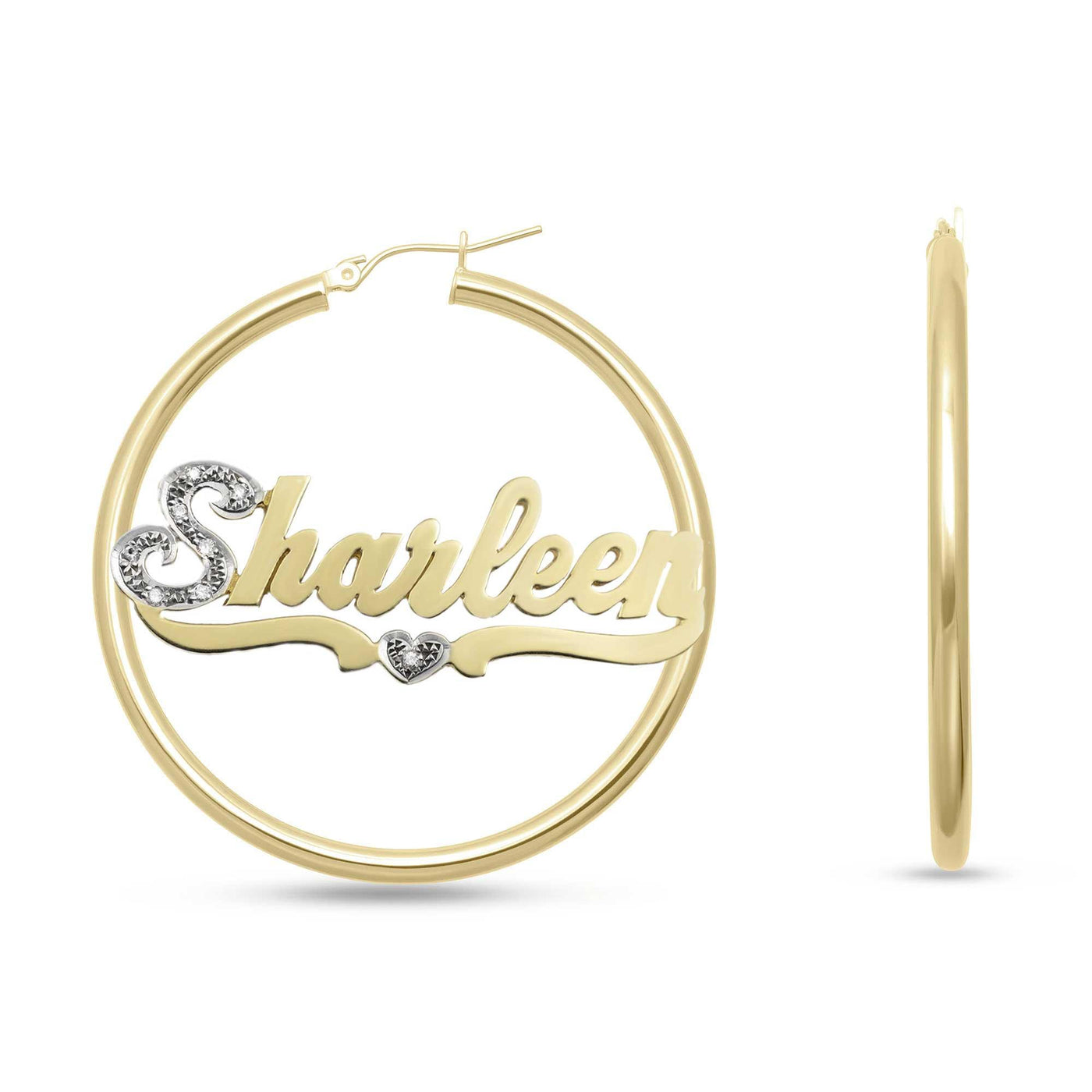 Ladies Diamond Script Name Plate Hoop Earrings 14K Gold - Style 41 - bayamjewelry