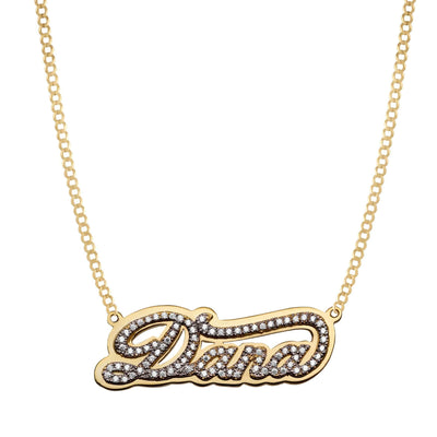 Ladies Diamond Script Name Plate Necklace 14K Gold - Style 164 - bayamjewelry