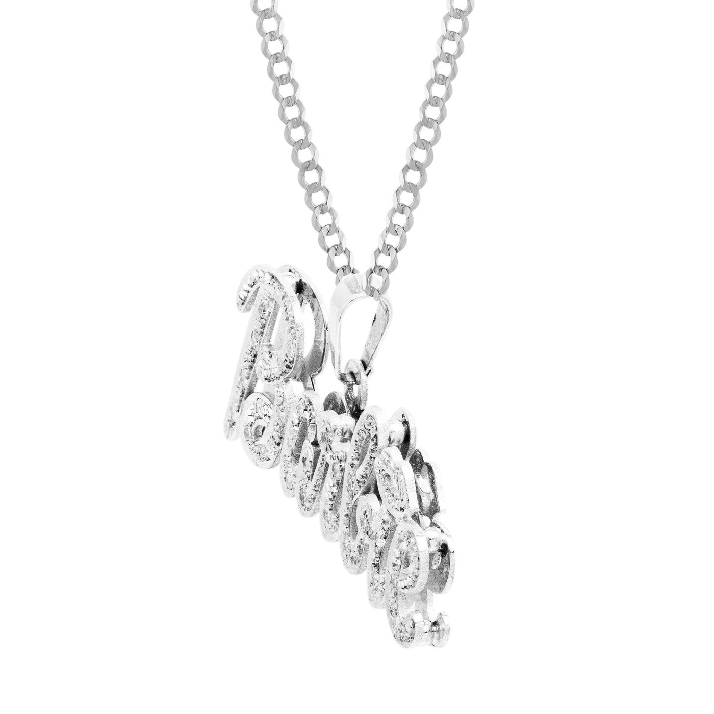 Ladies Diamond Script Name Plate Necklace 14K White Gold - Style 56