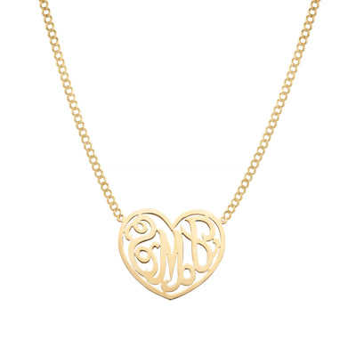 Ladies Heart-Frame Monogram Name Plate Necklace 14K Gold - Style 150 - bayamjewelry