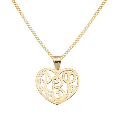 Ladies Heart-Frame Monogram Name Plate Necklace 14K Gold - Style 151 - bayamjewelry