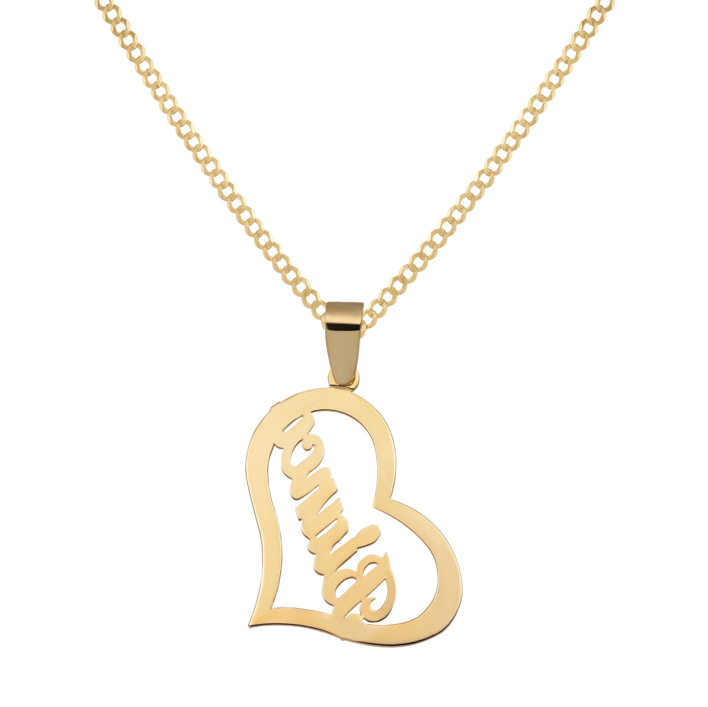 Ladies Heart-Frame Name Plate Necklace 14K Gold - Style 145 - bayamjewelry