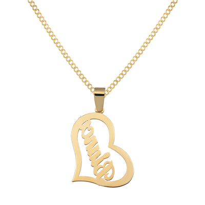Ladies Heart-Frame Name Plate Necklace 14K Gold - Style 145 - bayamjewelry