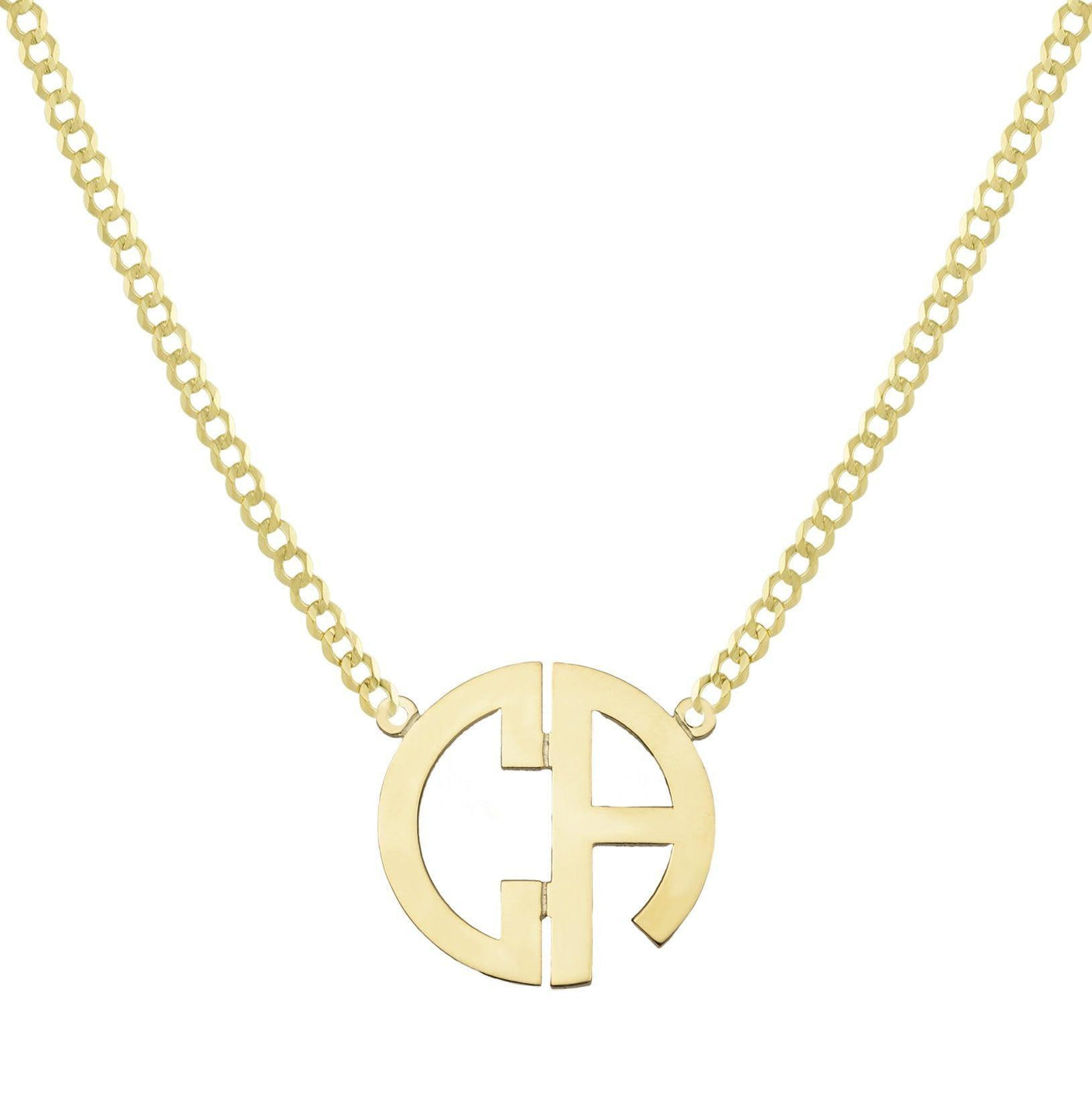 Ladies Monogram Name Plate Necklace 14K Gold - Style 14 - bayamjewelry