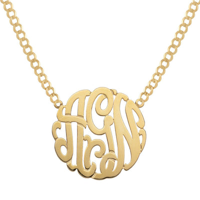 Ladies Monogram Name Plate Necklace 14K Gold - Style 23 - bayamjewelry