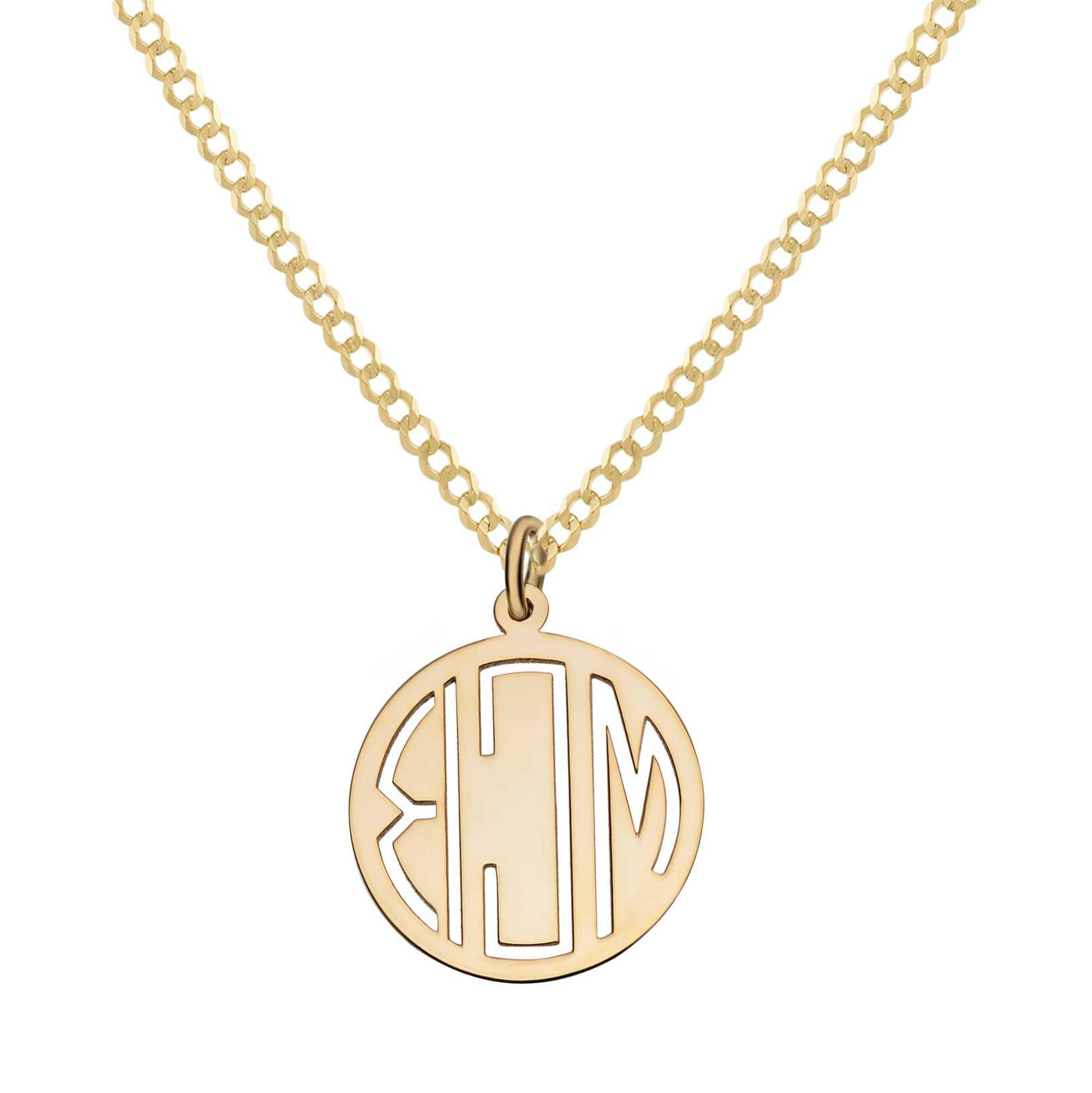 Ladies Open Back Disc Monogram Name Plate Necklace 14K Gold - Style 138 - bayamjewelry