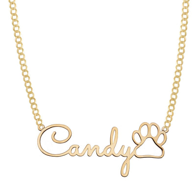 Ladies Paw Name Plate Necklace 14K Gold - Style 142 - bayamjewelry