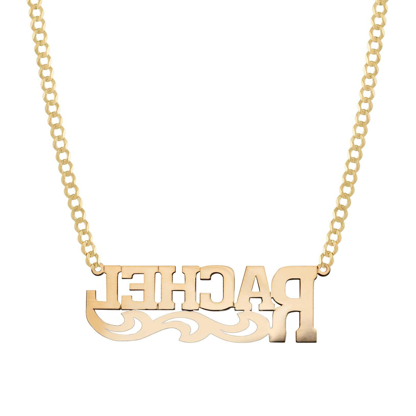 Ladies Ribbon Design Name Plate Necklace 14K Gold - Style 143 - bayamjewelry