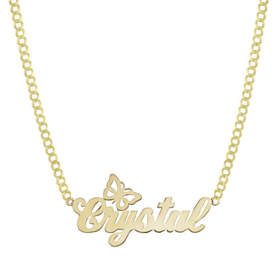 Ladies Script Name Plate Butterfly Necklace 14K Gold - Style 8 - bayamjewelry