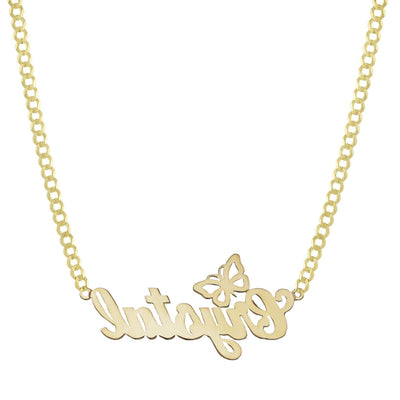 Ladies Script Name Plate Butterfly Necklace 14K Gold - Style 8 - bayamjewelry