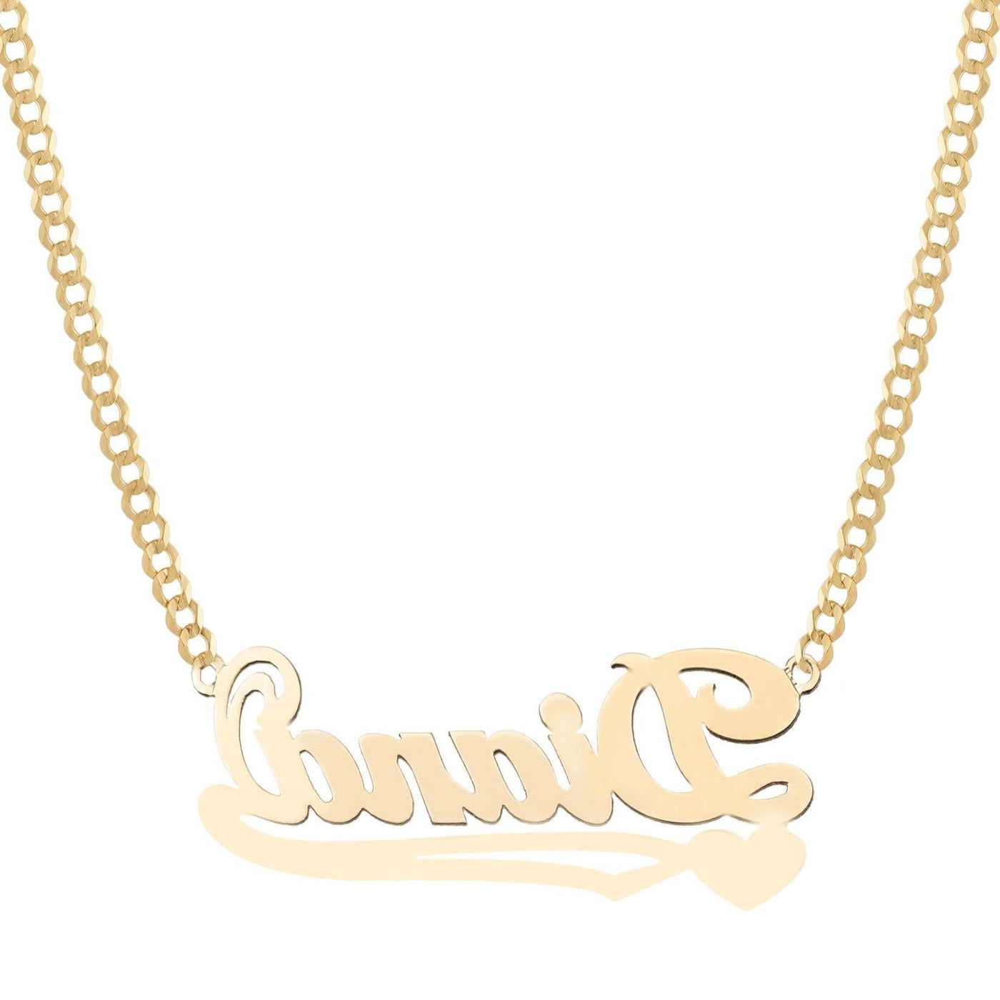 Ladies Script Name Plate Heart Necklace 14K Gold - Style 107 - bayamjewelry