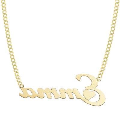 Ladies Script Name Plate Heart Necklace 14K Gold - Style 9 - bayamjewelry