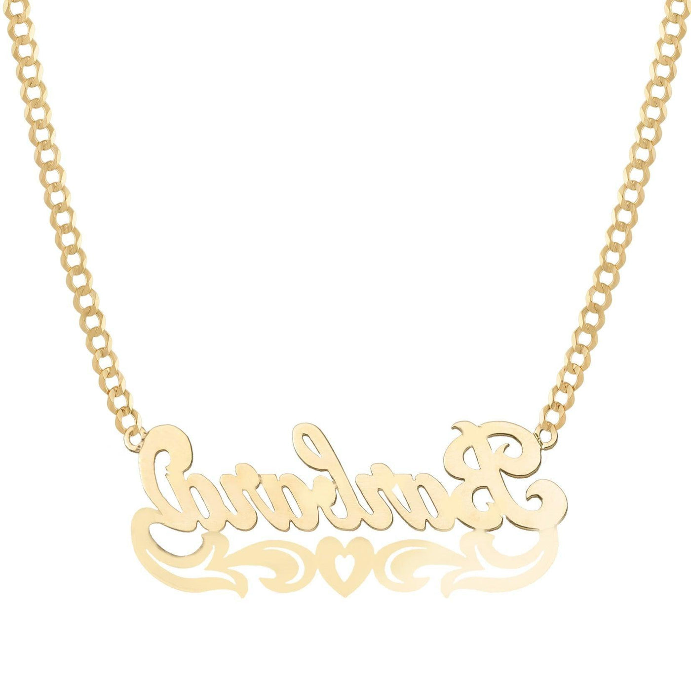 Ladies Script Name Plate Heart Ribbon Necklace 14K Gold - Style 106 - bayamjewelry