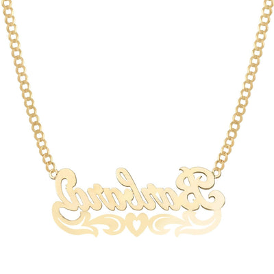 Ladies Script Name Plate Heart Ribbon Necklace 14K Gold - Style 106 - bayamjewelry