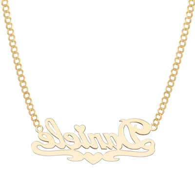 Ladies Script Name Plate Heart Ribbon Necklace 14K Gold - Style 110 - bayamjewelry