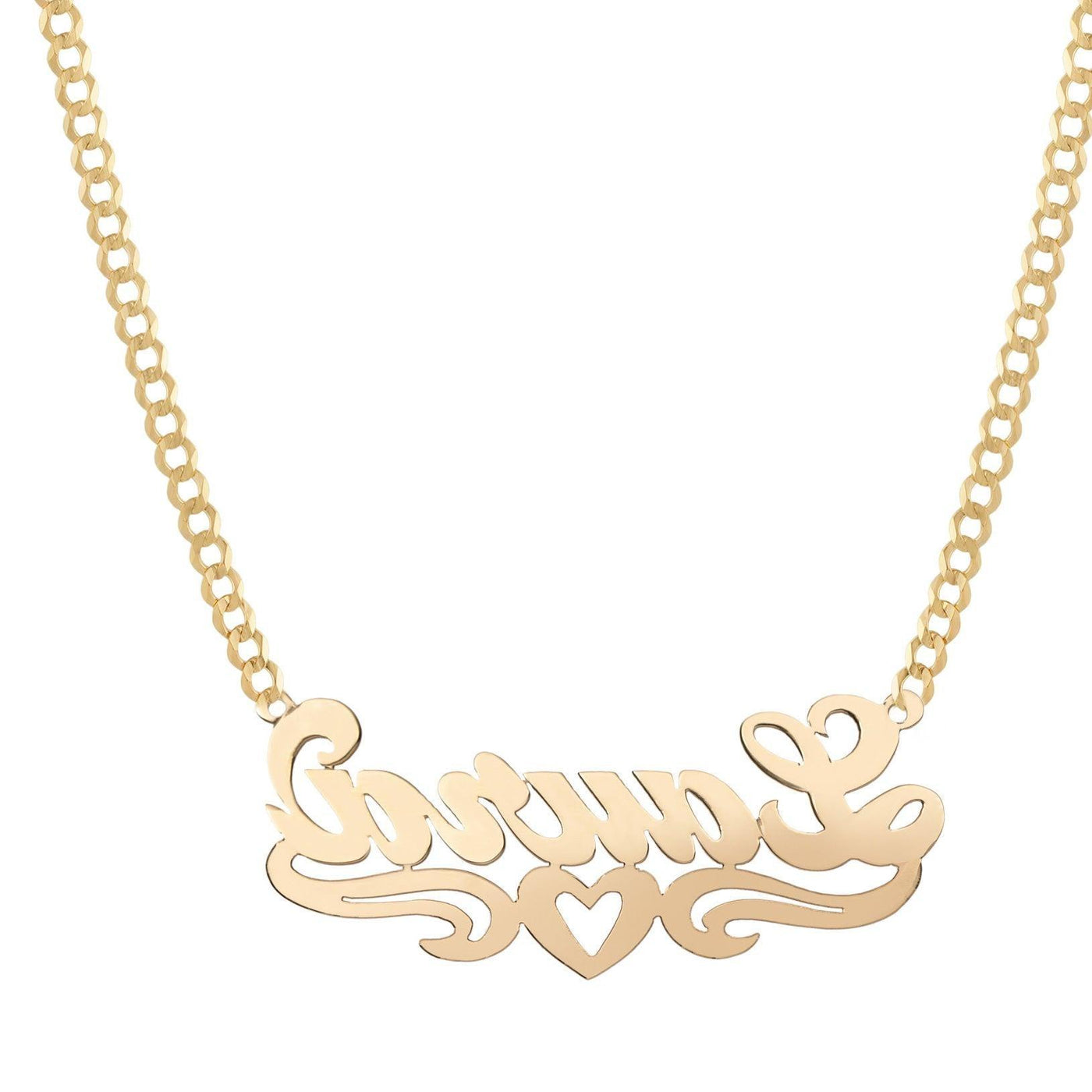Ladies Script Name Plate Heart Ribbon Necklace 14K Gold - Style 112 - bayamjewelry