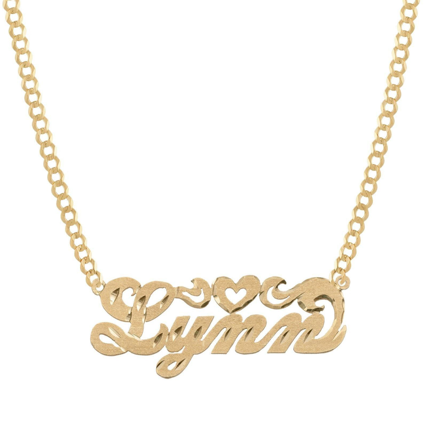 Ladies Script Name Plate Heart Ribbon Necklace 14K Gold - Style 129 - bayamjewelry