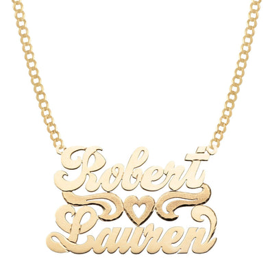 Ladies Script Name Plate Heart Ribbon Necklace 14K Gold - Style 50 - bayamjewelry