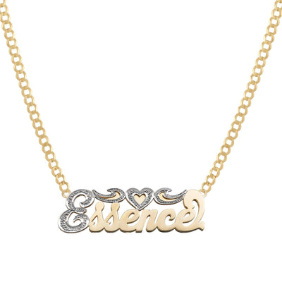 Ladies Script Name Plate Heart Ribbon Necklace 14K Gold - Style 52 - bayamjewelry