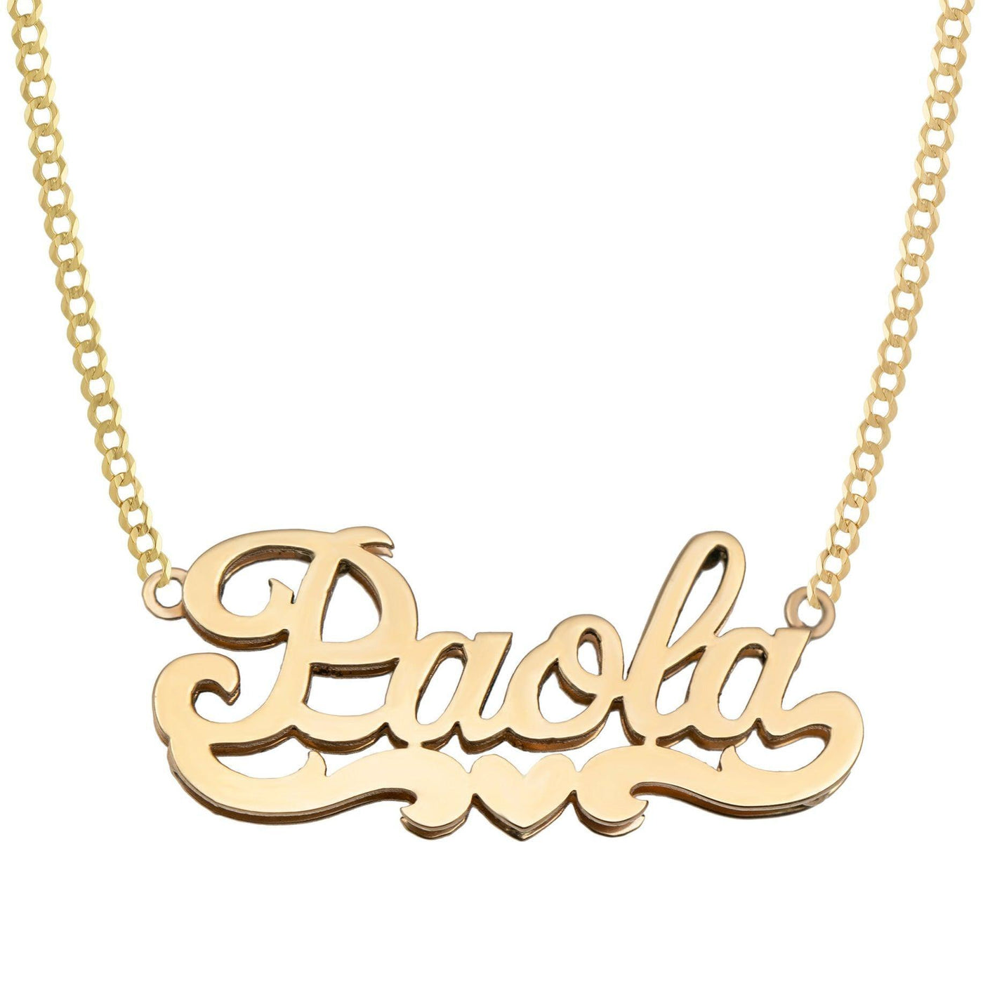 Ladies Script Name Plate Heart Ribbon Necklace 14K Gold - Style 53 - bayamjewelry