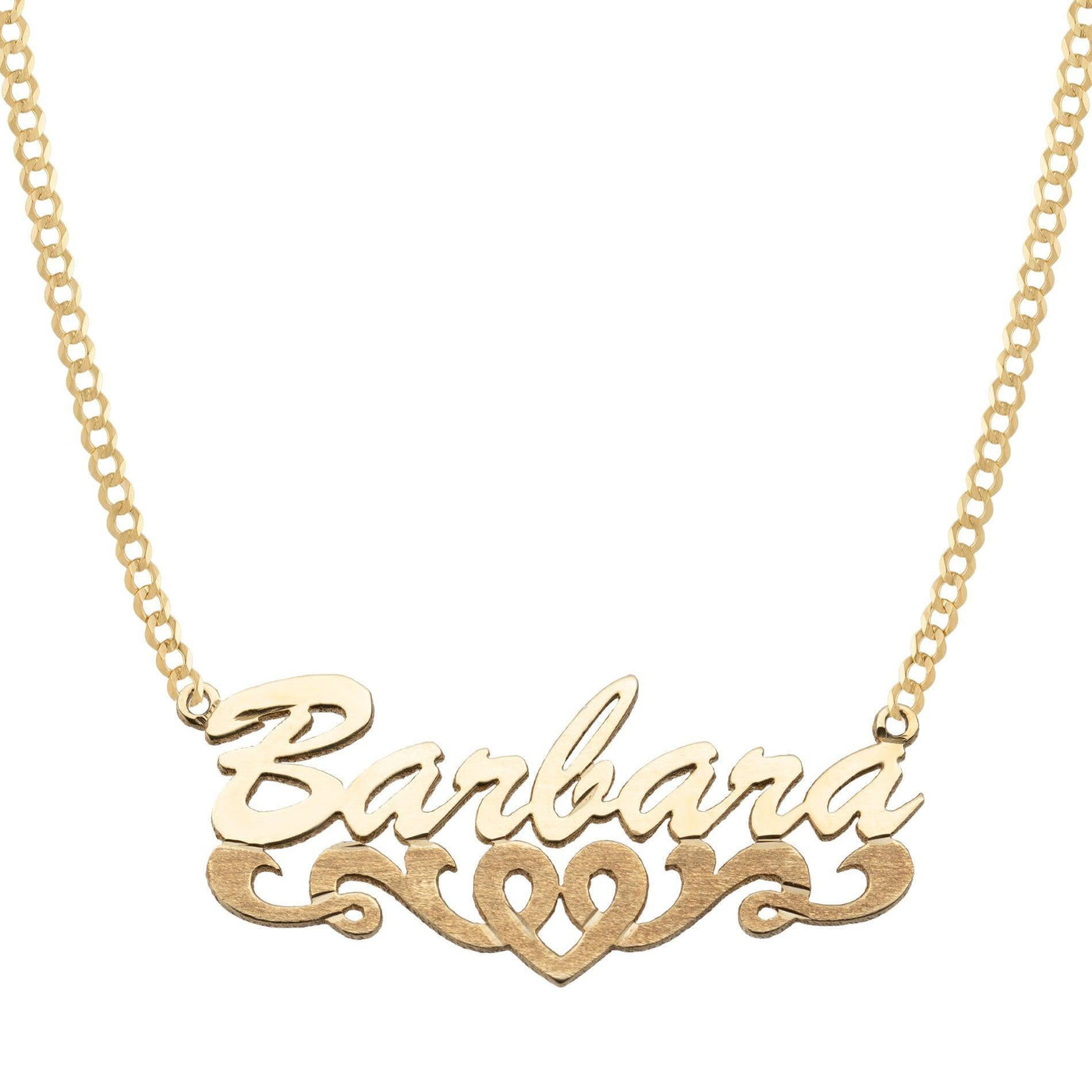 Ladies Script Name Plate Heart Ribbon Necklace 14K Gold - Style 63 - bayamjewelry