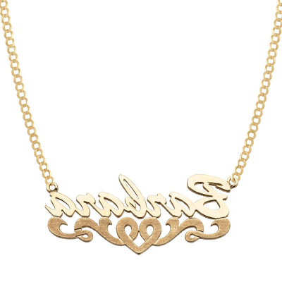 Ladies Script Name Plate Heart Ribbon Necklace 14K Gold - Style 63 - bayamjewelry