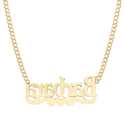 Ladies Script Name Plate Heart Ribbon Necklace 14K Gold - Style 87 - bayamjewelry
