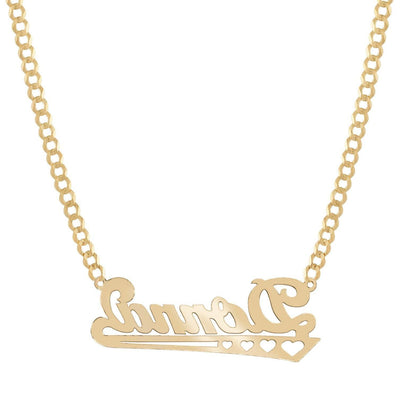 Ladies Script Name Plate Hearts Necklace 14K Gold - Style 124 - bayamjewelry