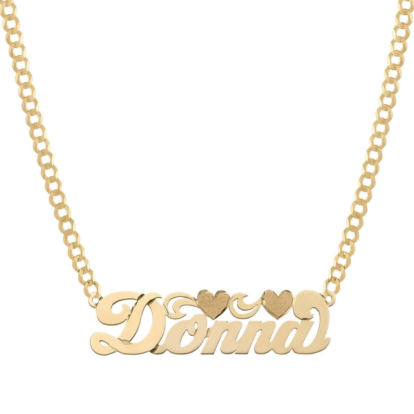 Ladies Script Name Plate Hearts Necklace 14K Gold - Style 127 - bayamjewelry