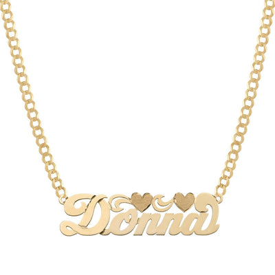 Ladies Script Name Plate Hearts Necklace 14K Gold - Style 127 - bayamjewelry