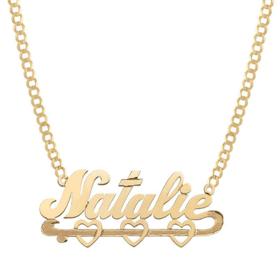 Ladies Script Name Plate Hearts Necklace 14K Gold - Style 130 - bayamjewelry