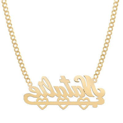 Ladies Script Name Plate Hearts Necklace 14K Gold - Style 130 - bayamjewelry