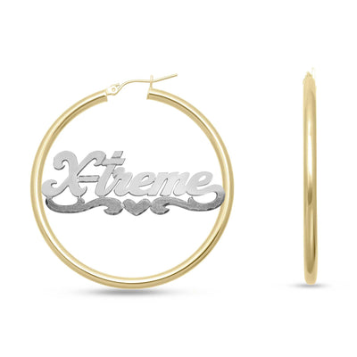Ladies Script Name Plate Hoop Earrings 14K Gold - Style 104 - bayamjewelry