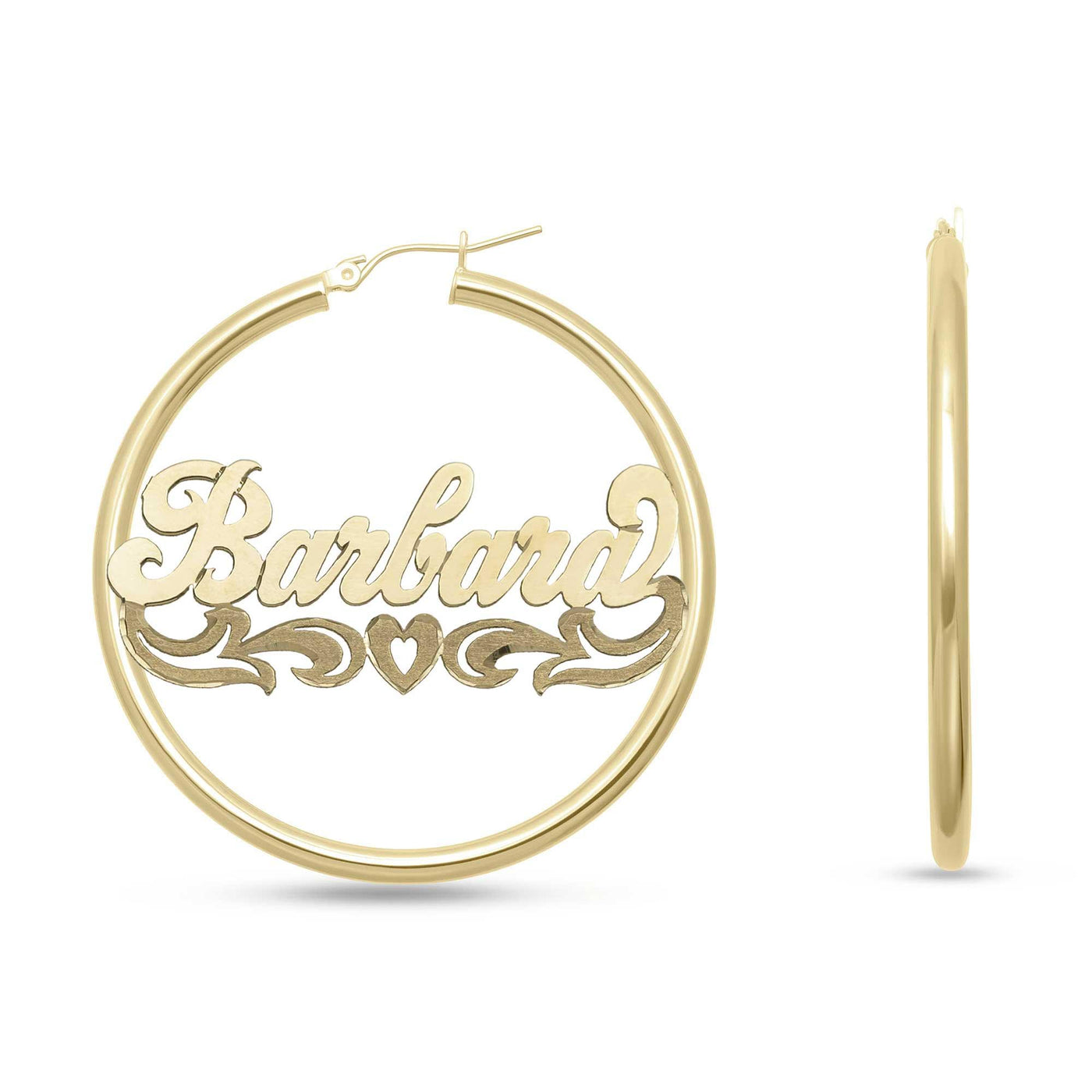 Ladies Script Name Plate Hoop Earrings 14K Gold - Style 106 - bayamjewelry