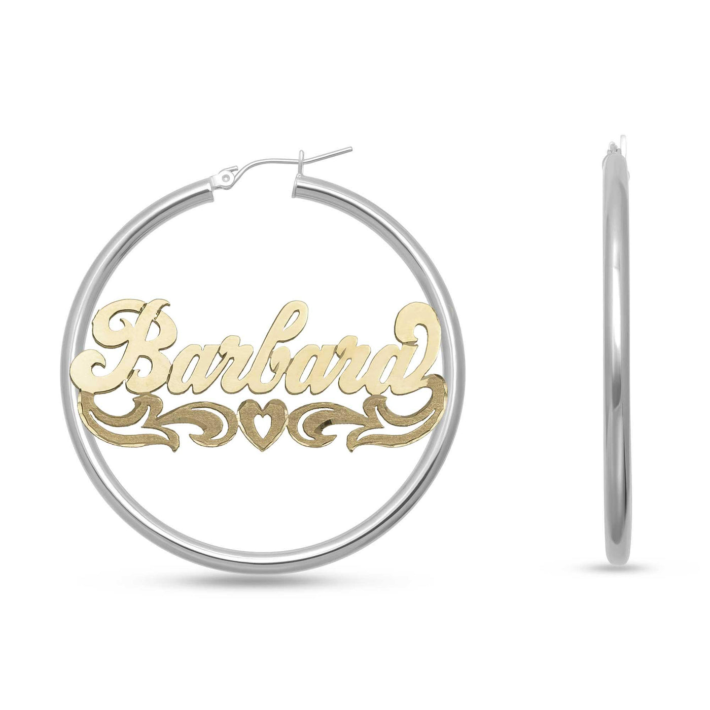 Ladies Script Name Plate Hoop Earrings 14K Gold - Style 106 - bayamjewelry