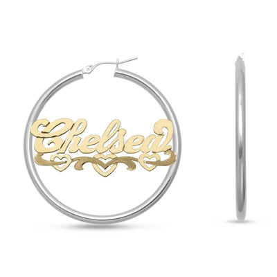 Ladies Script Name Plate Hoop Earrings 14K Gold - Style 118 - bayamjewelry