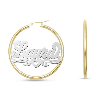 Ladies Script Name Plate Hoop Earrings 14K Gold - Style 123 - bayamjewelry