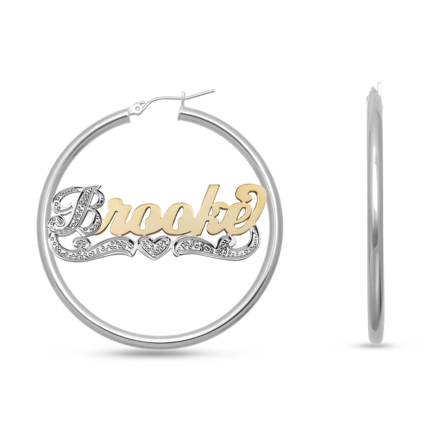 Ladies Script Name Plate Hoop Earrings 14K Gold - Style 37 - bayamjewelry